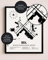 Framed Bradley International Airport layout wall art poster