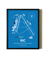 Sky Blue Richmond International Airport aviation wall décor in black wood frame