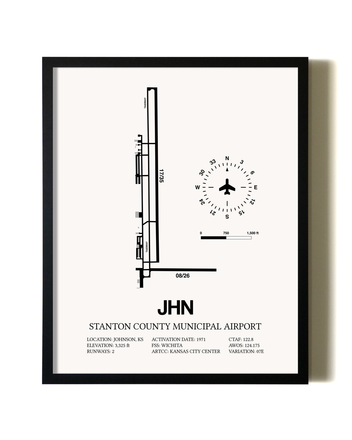 Framed Stanton County Municipal Airport wall art poster in black frame