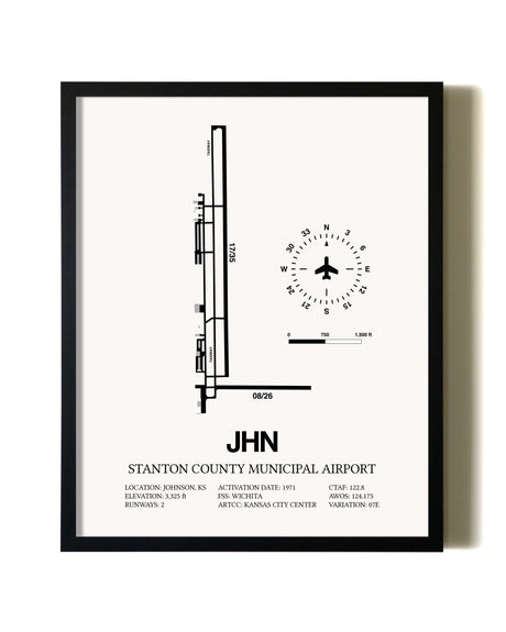 Framed Stanton County Municipal Airport wall art poster in black frame