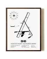 Hancock County / Bar Harbor Airport aviation print in walnut frame