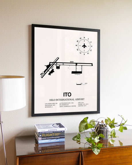 Hilo International Airport aviation wall décor in black wood frame