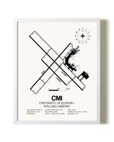 University of Illinois / Willard Airport airport map poster in oak frame