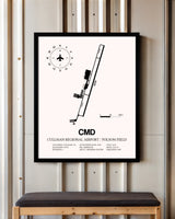 Cullman Regional Airport / Folsom Field framed poster displayed in an airplane hangar