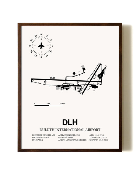 Duluth International Airport aviation print in walnut frame