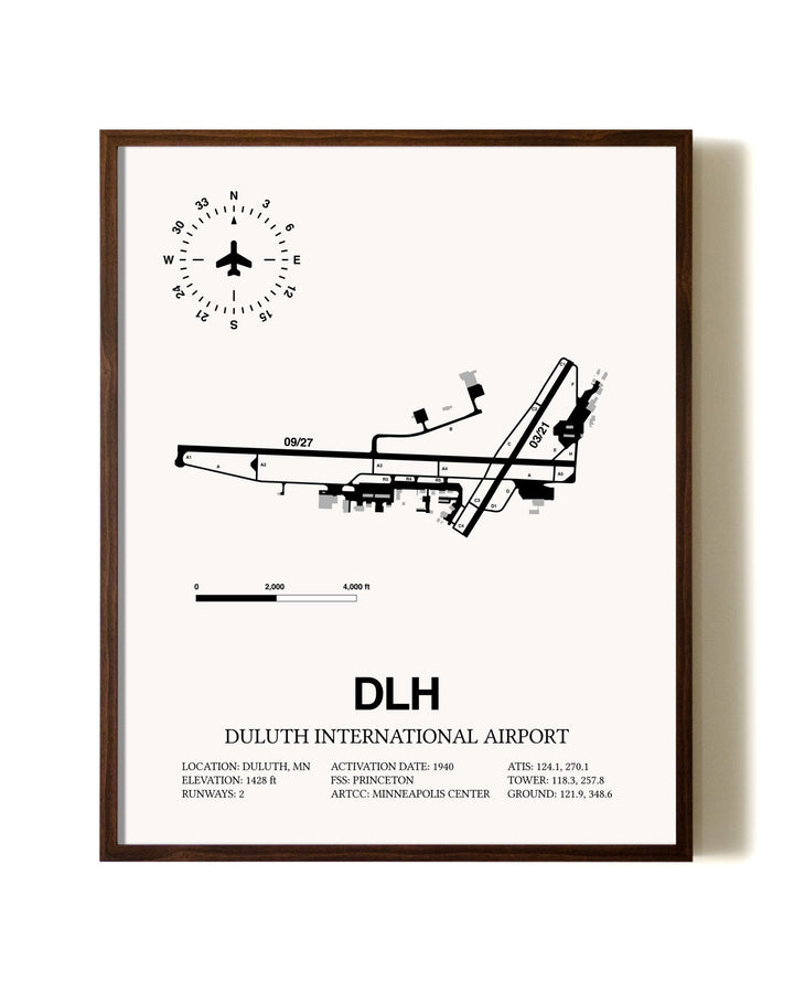 Duluth International Airport aviation print in walnut frame