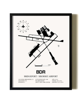 Framed Bridgeport / Sikorsky Airport wall art poster in black frame