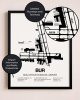 Framed Hollywood Burbank Airport layout wall art poster