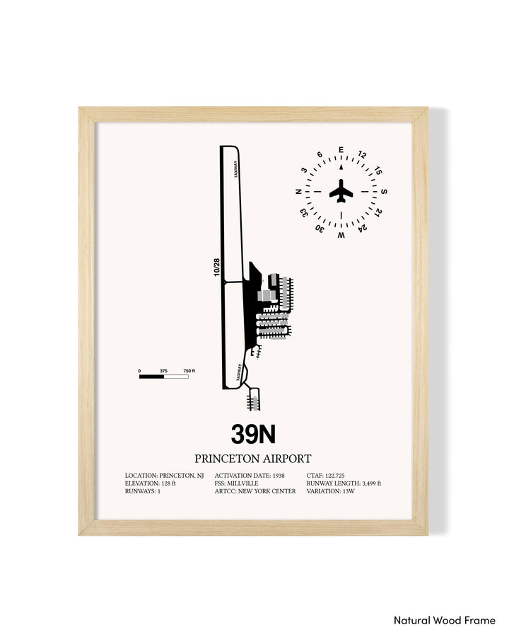 Detailed Airport Map of Princeton Airport (39N) in White with a Natural Frame