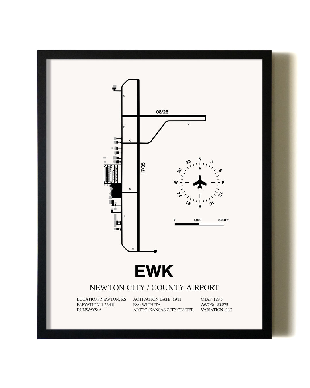 Framed Newton City / County Airport wall art poster in black frame