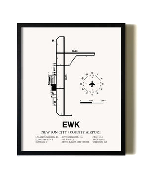 Framed Newton City / County Airport wall art poster in black frame