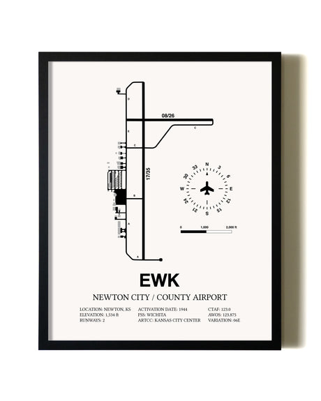 Framed Newton City / County Airport wall art poster in black frame
