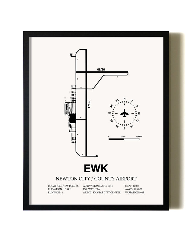 Framed Newton City / County Airport wall art poster in black frame