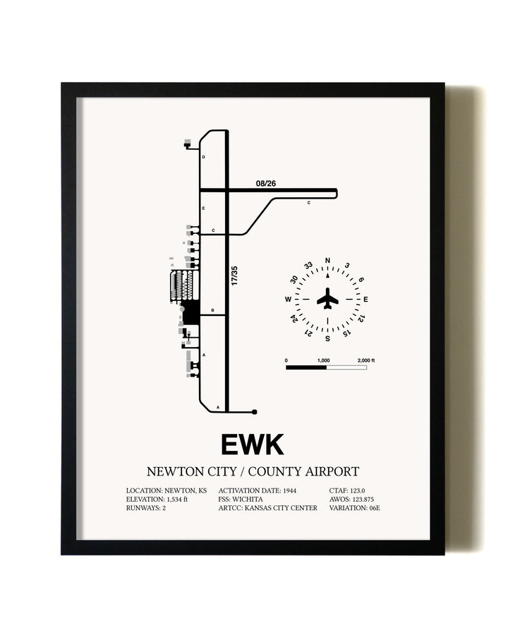 Framed Newton City / County Airport wall art poster in black frame