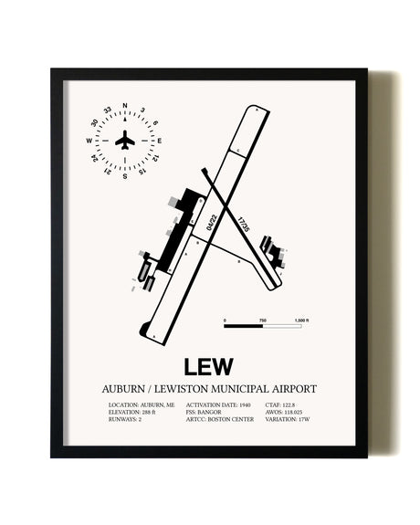 Framed Auburn / Lewiston Municipal Airport wall art poster in black frame