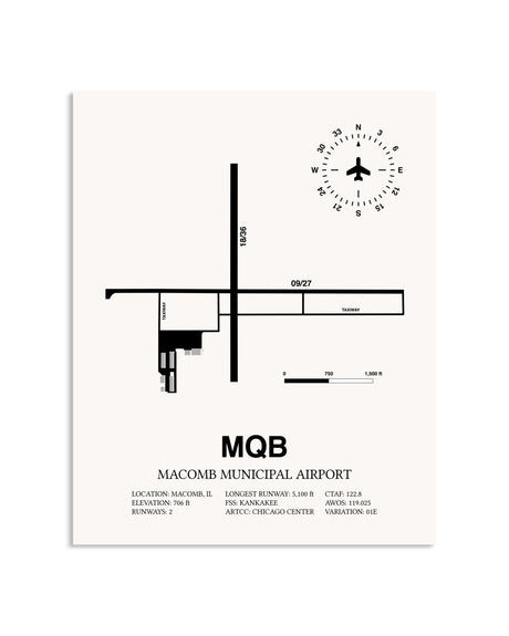 Gray Macomb Municipal Airport framed poster displayed in an airplane hangar