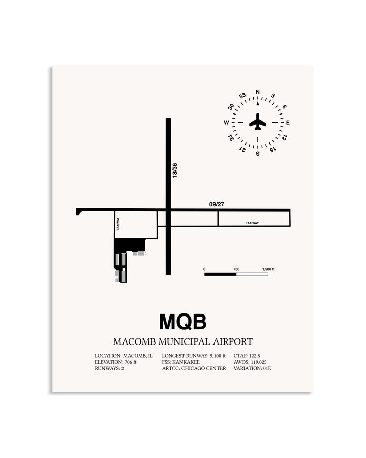 Gray Macomb Municipal Airport framed poster displayed in an airplane hangar