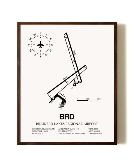 Brainerd Lakes Regional Airport aviation print in walnut frame