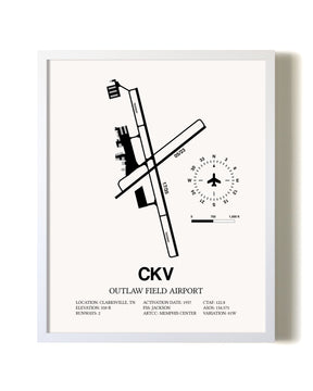 Outlaw Field Airport airport map poster in oak frame