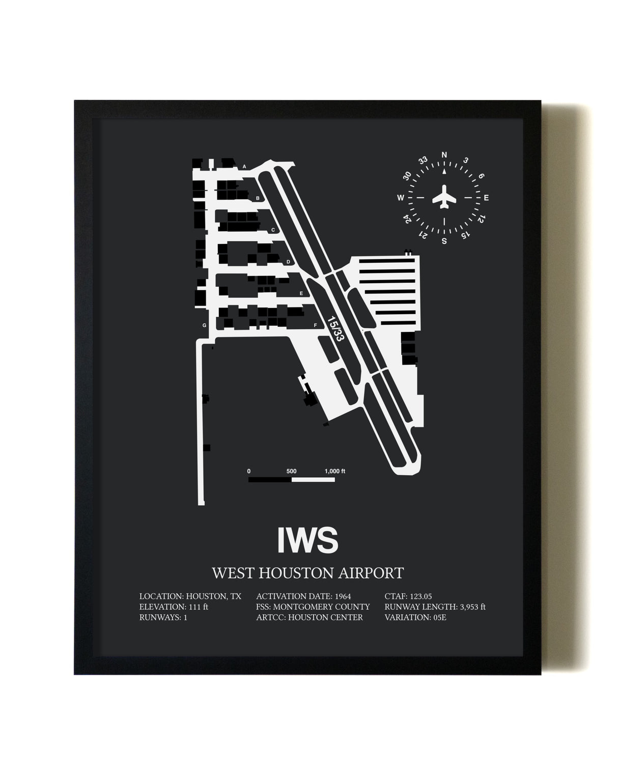 Unframed West Houston Airport map print poster