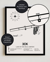 Framed Detailed Airport Map of Lake in the Hills Airport (3CK) in White with a Black Frame