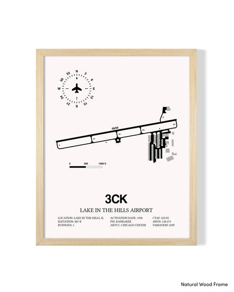 Detailed Airport Map of Lake in the Hills Airport (3CK) in White with a Natural Frame