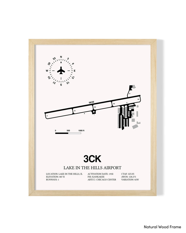Detailed Airport Map of Lake in the Hills Airport (3CK) in White with a Natural Frame