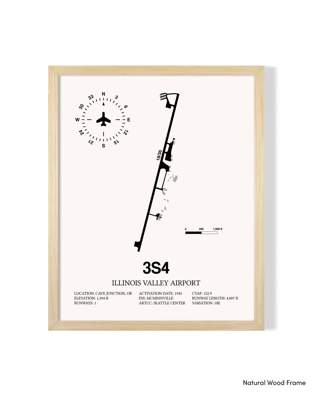 Detailed Airport Map of Illinois Valley Airport (3S4) in White with a Natural Frame