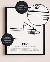 Framed Waupaca Municipal Airport layout wall art poster