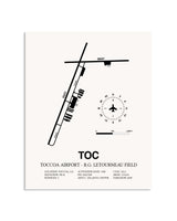 Gray Toccoa Airport - R.G. Letourneau Field framed poster displayed in an airplane hangar