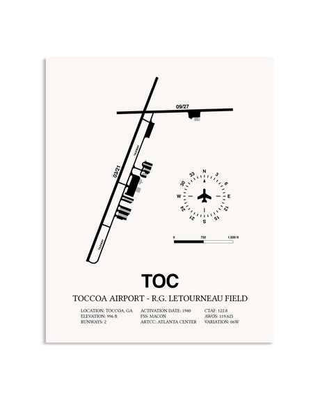 Gray Toccoa Airport - R.G. Letourneau Field framed poster displayed in an airplane hangar