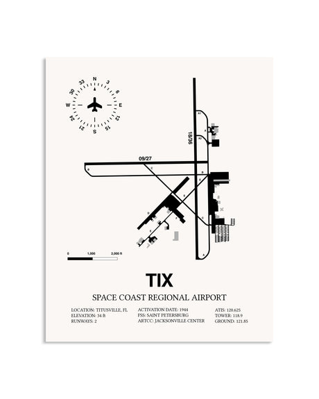 Gray Space Coast Regional Airport framed poster displayed in an airplane hangar
