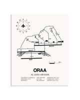 Gray Al Asad Air Base framed poster displayed in an airplane hangar