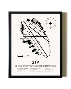 Framed St. Paul Downtown Airport Holman Field wall art poster in black frame