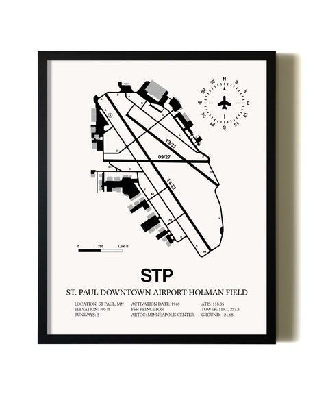 Framed St. Paul Downtown Airport Holman Field wall art poster in black frame