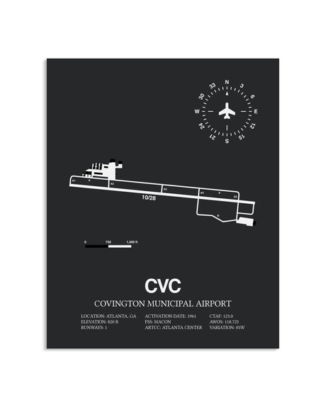 Gray Framed Covington Municipal Airport layout wall art poster