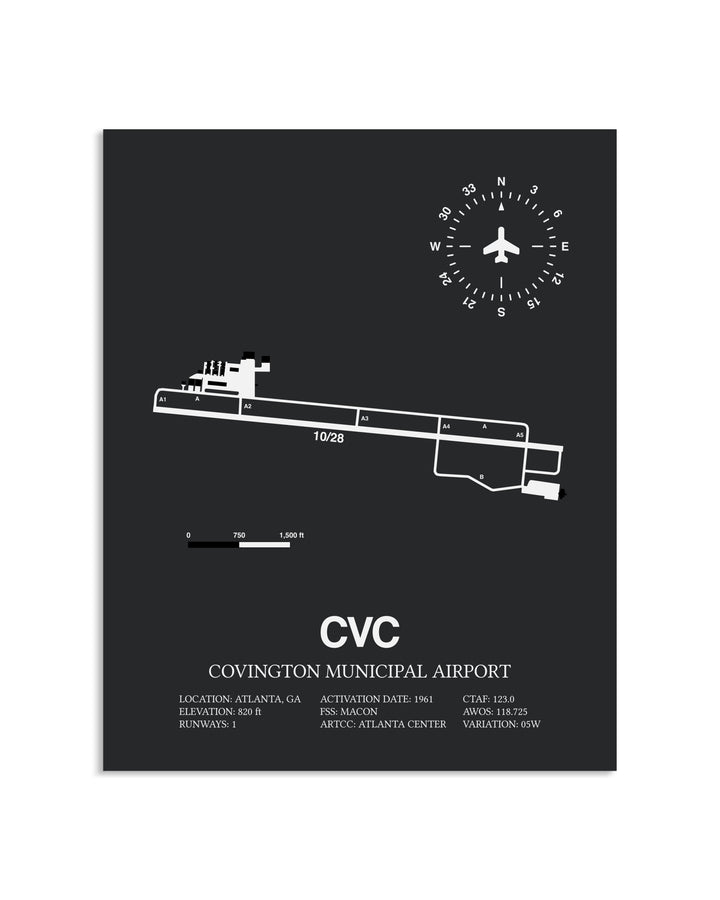 Gray Framed Covington Municipal Airport layout wall art poster