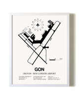 Groton-New London Airport airport map poster in oak frame