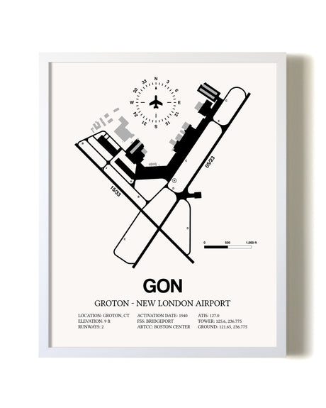 Groton-New London Airport airport map poster in oak frame