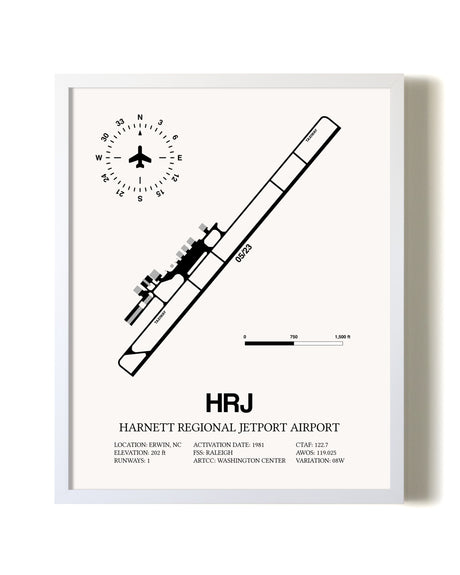 Harnett Regional Jetport Airport airport map poster in oak frame
