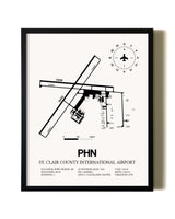 Framed St. Clair County International Airport wall art poster in black frame