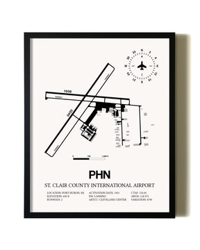 Framed St. Clair County International Airport wall art poster in black frame