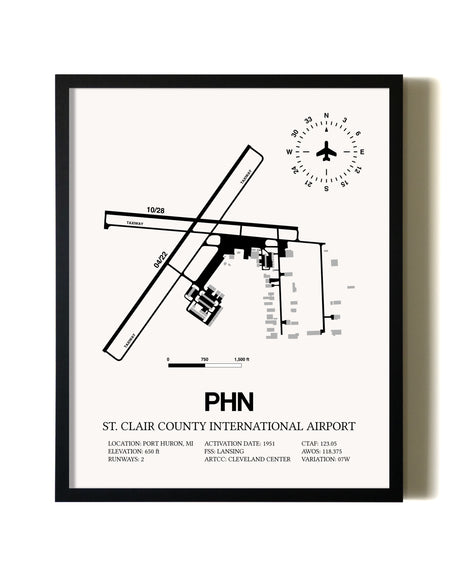 Framed St. Clair County International Airport wall art poster in black frame