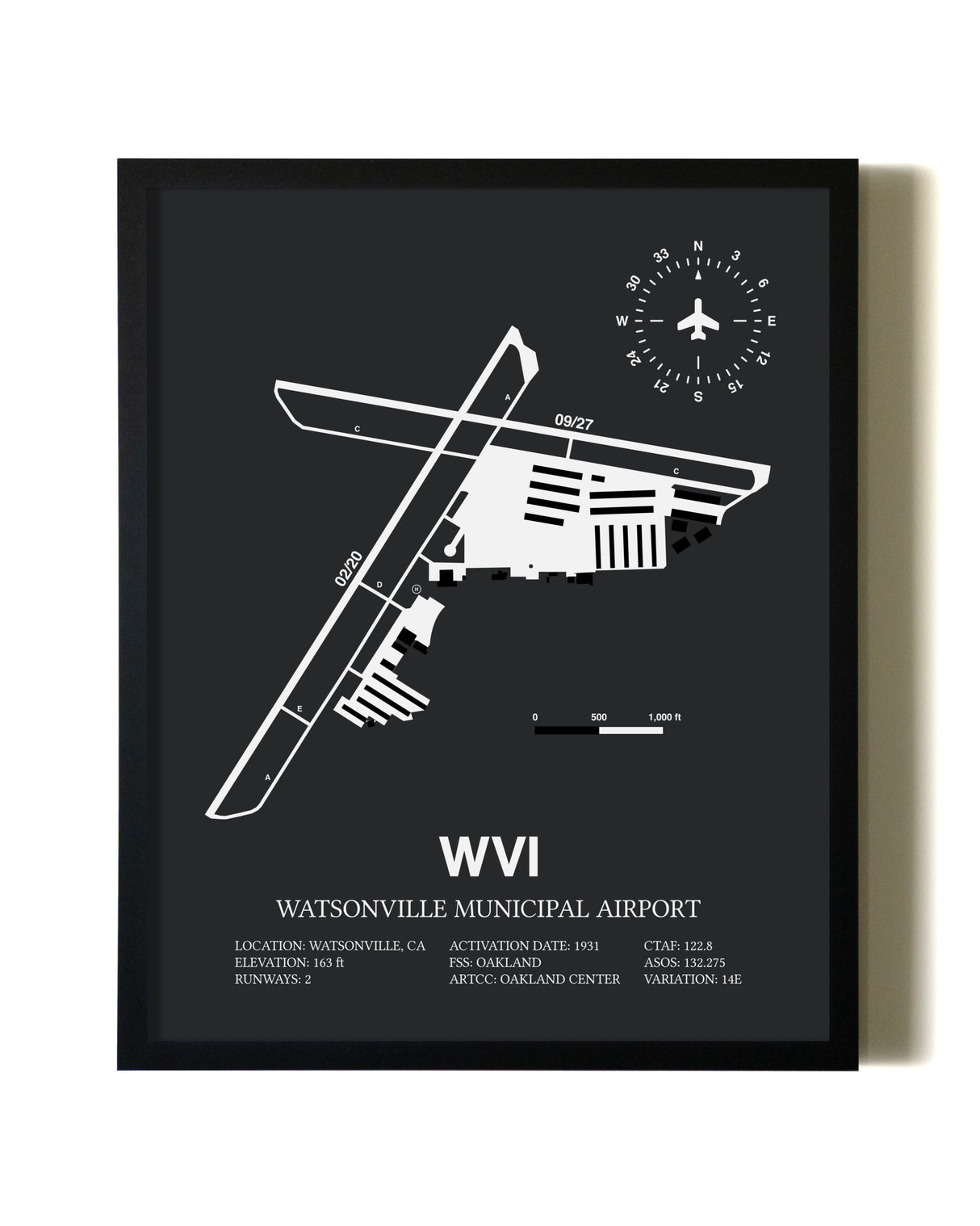 Unframed Watsonville Municipal Airport map print poster