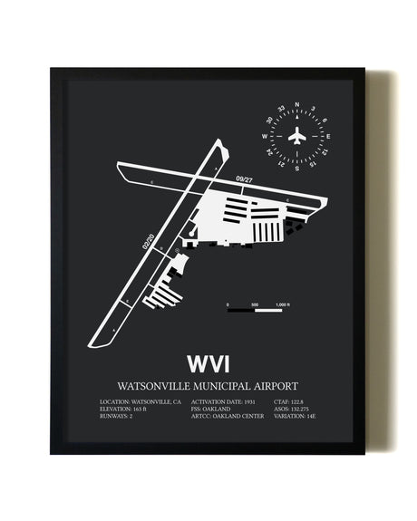Unframed Watsonville Municipal Airport map print poster
