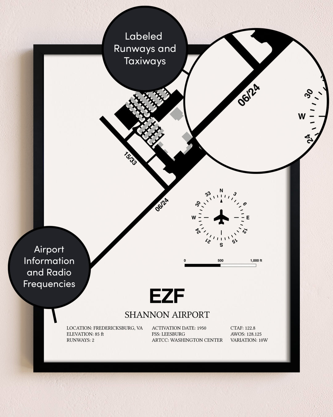 Framed Shannon Airport layout wall art poster