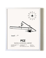 Waupaca Municipal Airport airport map poster in oak frame