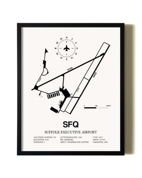 Framed Suffolk Executive Airport wall art poster in black frame