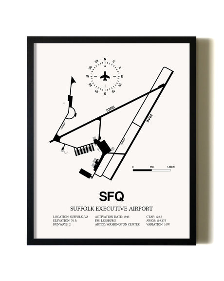 Framed Suffolk Executive Airport wall art poster in black frame