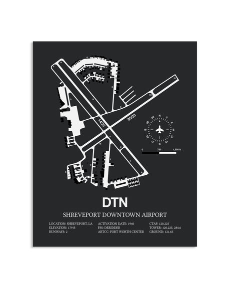 Gray Framed Shreveport Downtown Airport layout wall art poster